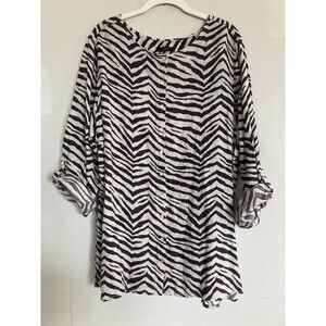NEW Tahari 100% Linen Zebra Print Blouse Top 2X Button Front Relaxed Lagenlook